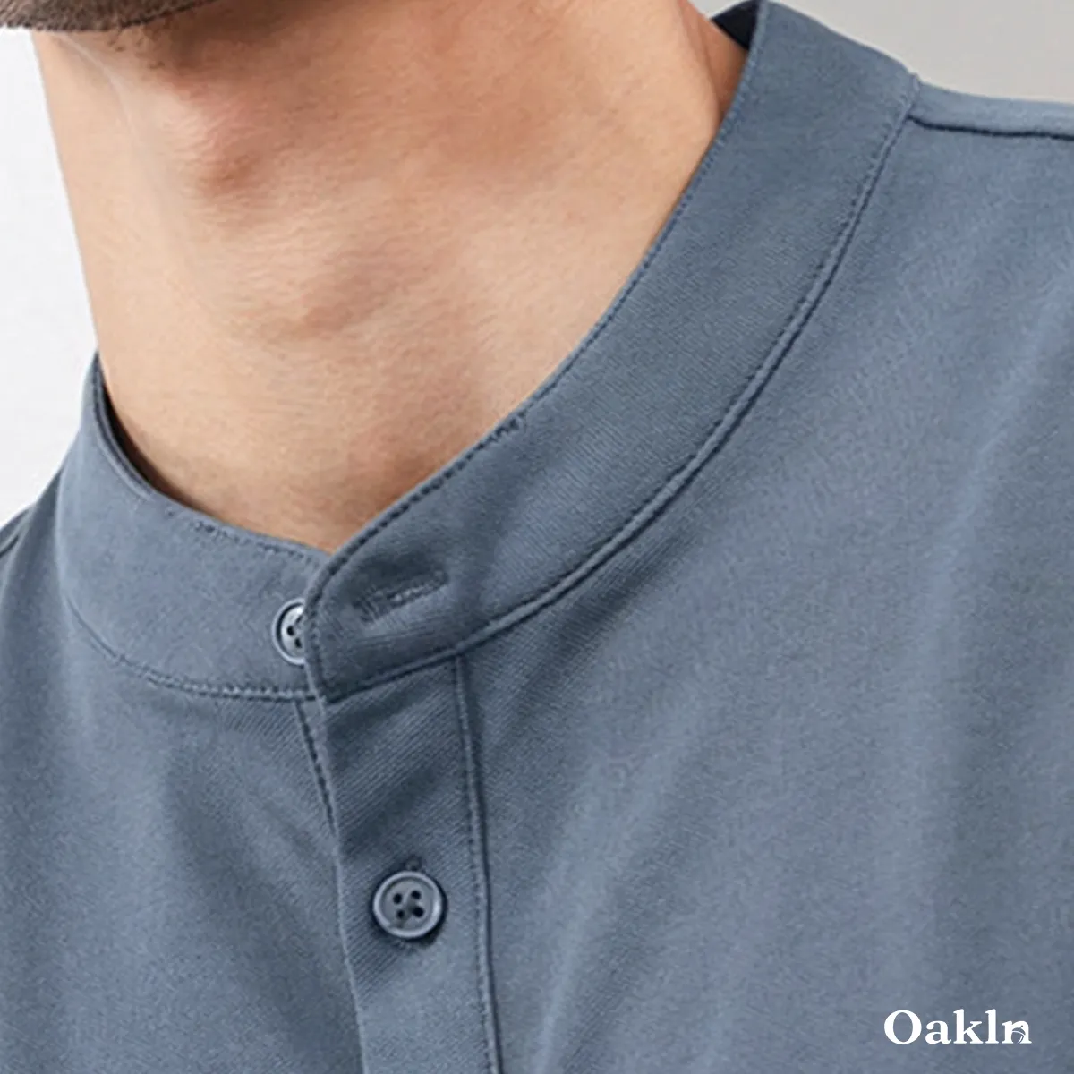 高混率コットンヘンリーネック半袖 ハリ感 通気性 ビジネスカジュアルスタイル-Oakln