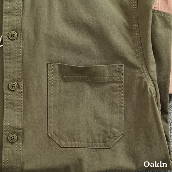 多色展開　スタンドカラーコットン長袖シャツ