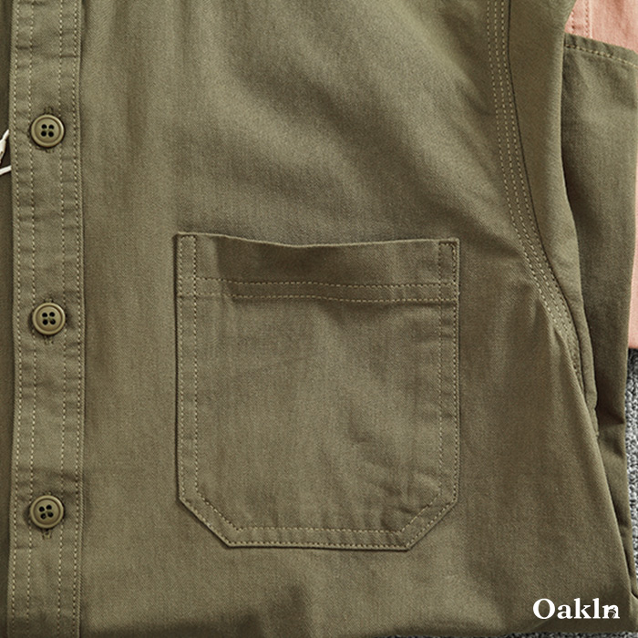 多色展開　スタンドカラーコットン長袖シャツ-oakln