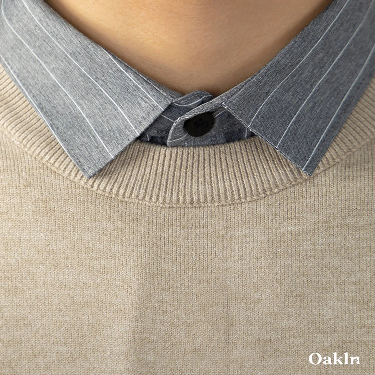 重ね着不要 フェイクレイヤード クルーネック ニット ボーダー襟