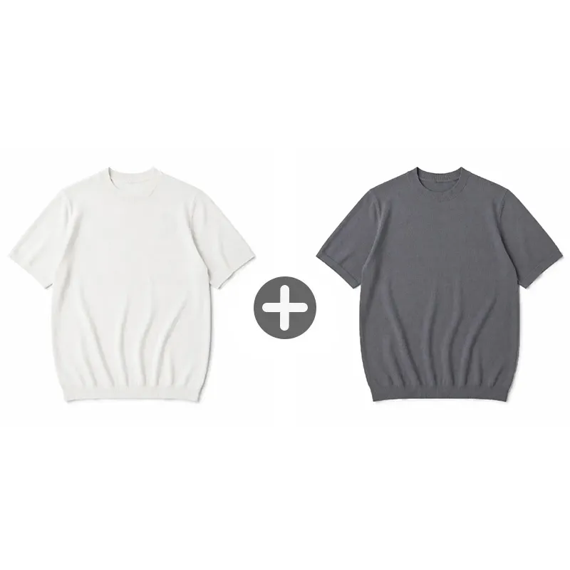 接触冷感　なめらかな肌触りハイゲージ天竺編み　洗濯機洗い可　クルーネックニットTシャツ