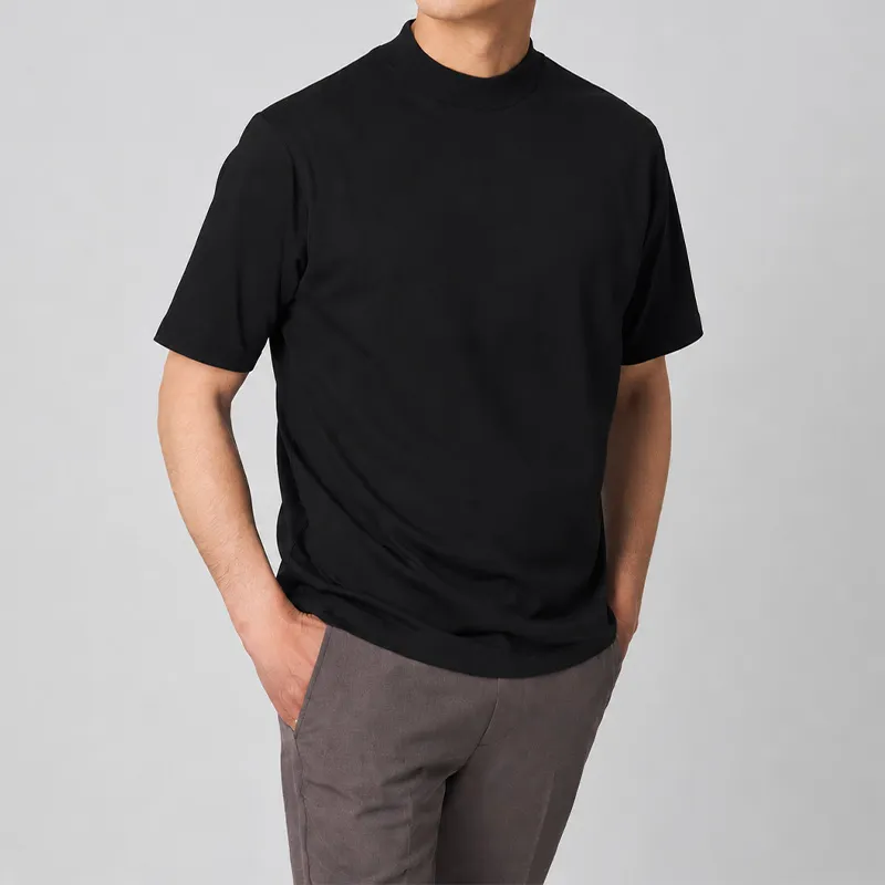 ヨレにくいモックネックTシャツ　ジャケットインナーに最適