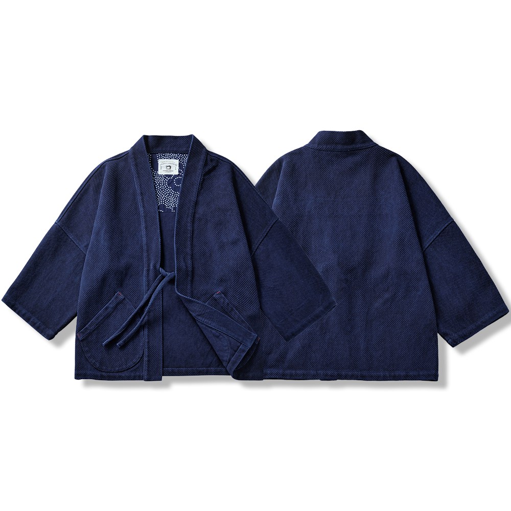 ビーオンス 祥雲文様 藍染刺し子・手作業仕立ての半纏-oakln