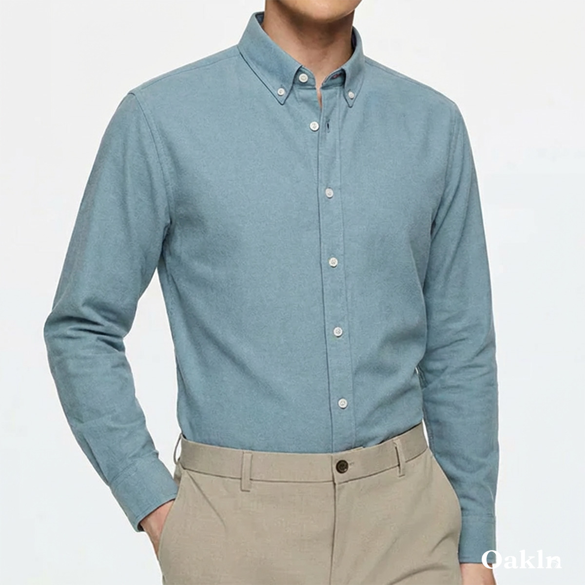 コットン100％ 超長綿 両面起毛 オックスフォード長袖シャツ-Oakln
