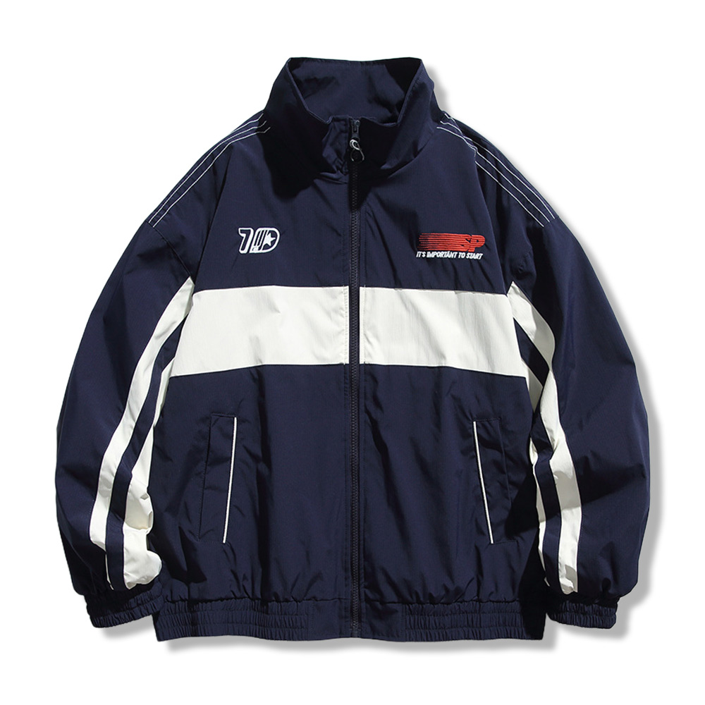 レトロスポーツ風レーシングストライプ切り替えトラックジャケット-oakln