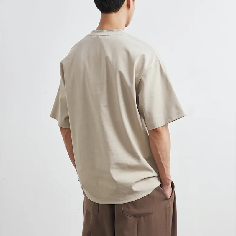 ヨレにくいヘンリーネック無地Tシャツメンズ　ゆったりシルエット