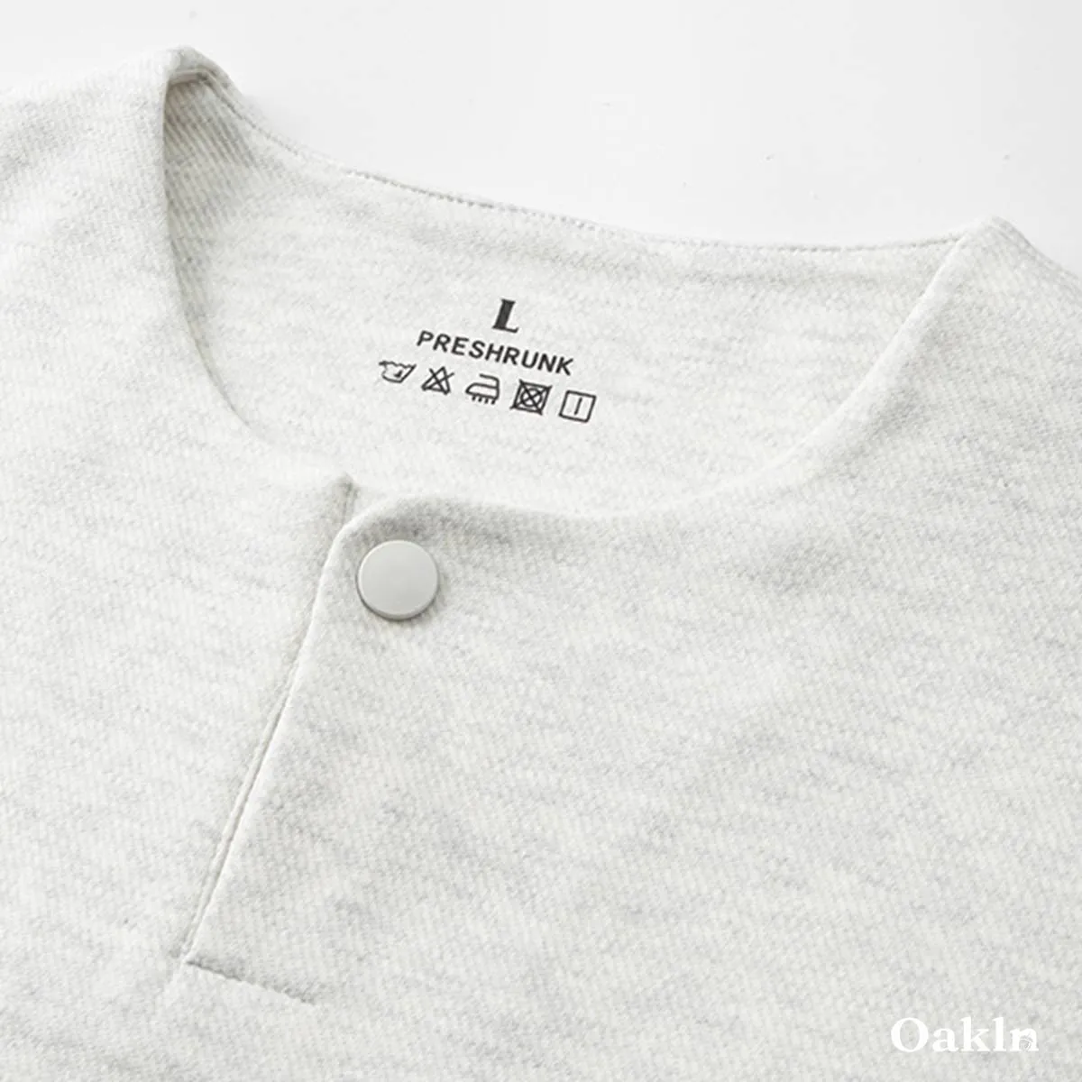 ヘンリーネック長袖Tシャツ 厚手仕様 ツイル コットン混 ドロップショルダー-Oakln