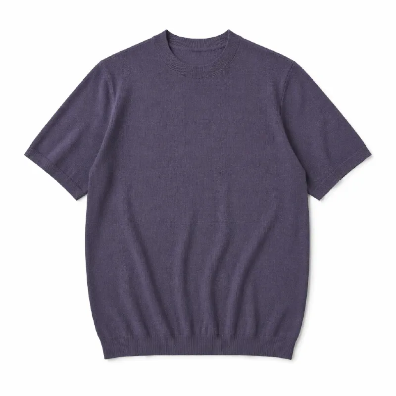 ひんやりとした着心地　12Gのハイゲージ編み　クルーネックニットTシャツ　洗濯機洗い可