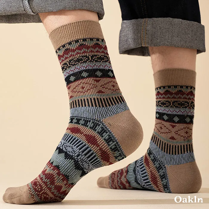  多色可選　配色エスニック柄コットンニットソックス(まとめ買いの対象外)