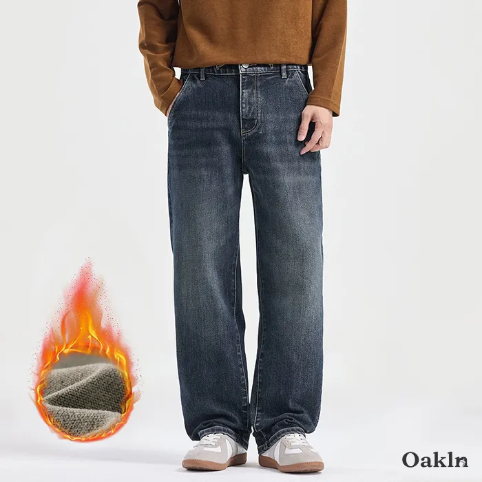 裏起毛 デニム イージーパンツ コットン混 ストレッチ ウエストゴム ドローコード調節 暖パン-Oakln