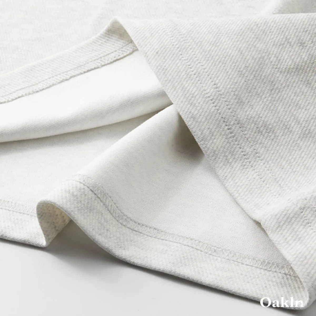 ヘンリーネック長袖Tシャツ 厚手仕様 ツイル コットン混 ドロップショルダー-Oakln