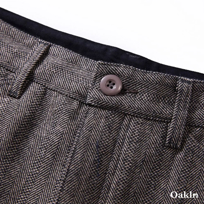 ヴィンテージカジュアル　 ヘリンボーン柄ウールスラックス-oakln
