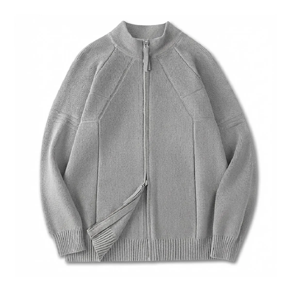 ダブルジップドライバーズニット：リブ編みのスタンドカラー、インナーにもアウターにも使える2WAY仕様、水洗い対応で3シーズン活躍-Oakln