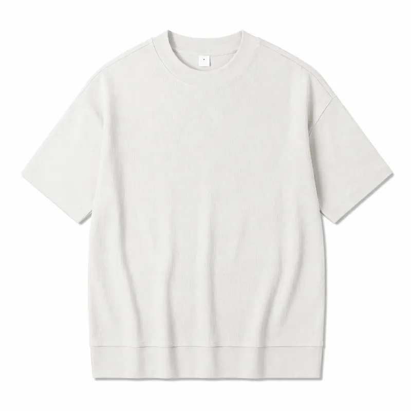 MOCK NECK SHIRT メンズ 夏 薄手ウール混 モックネック半袖Tシャツ