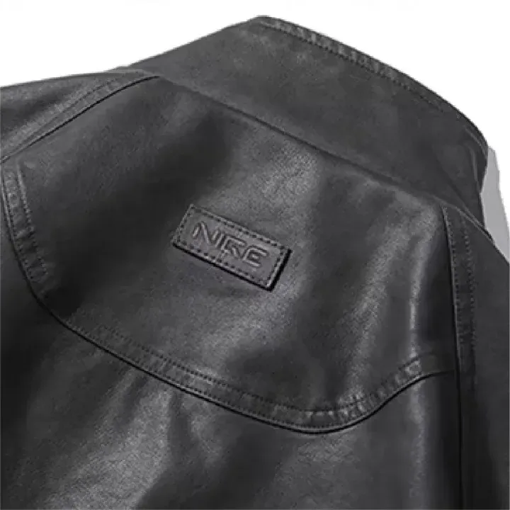 ヴィンテージ風 PUレザー スタンドカラー ジャケット ブルゾン｜ゴム裾 立ち襟 防風 -Oakln