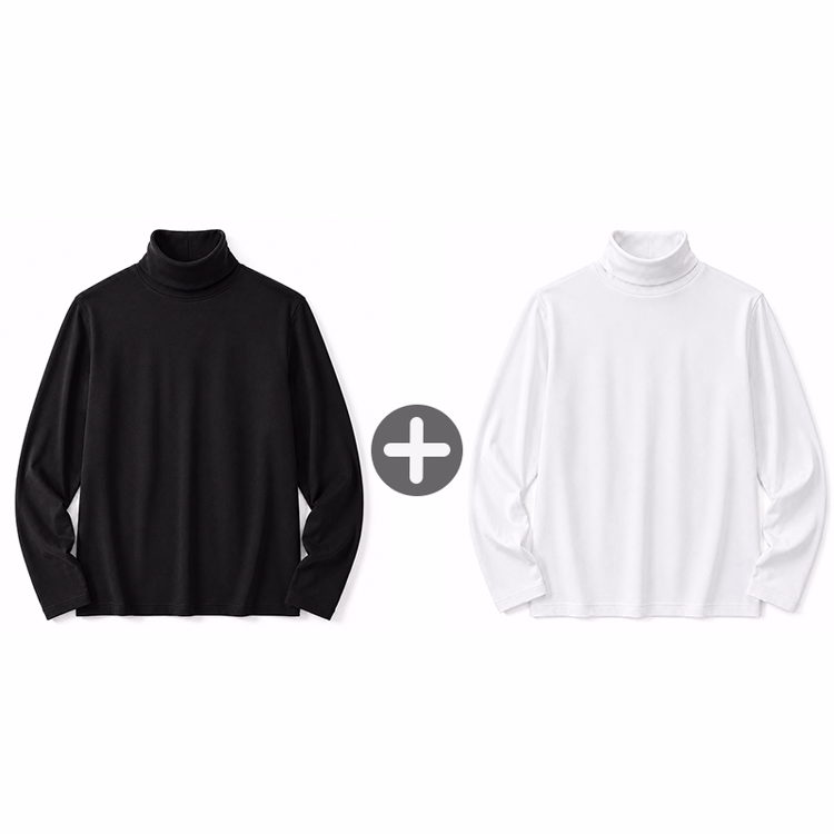 シルケット加工 超長綿 折り返しタートルネック長袖Tシャツ  静電気を抑えてまとわりつきにくい  一枚でも品よく、インナー使いにも上品 春・秋・冬の3シーズン対応