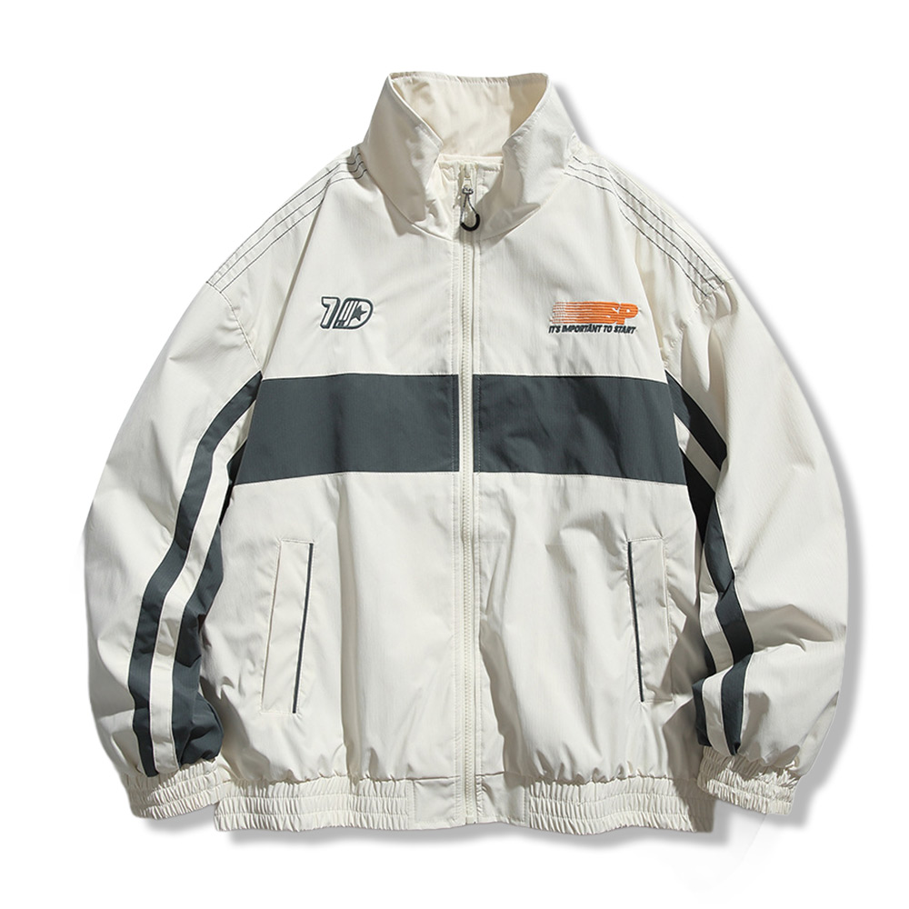 レトロスポーツ風レーシングストライプ切り替えトラックジャケット-oakln