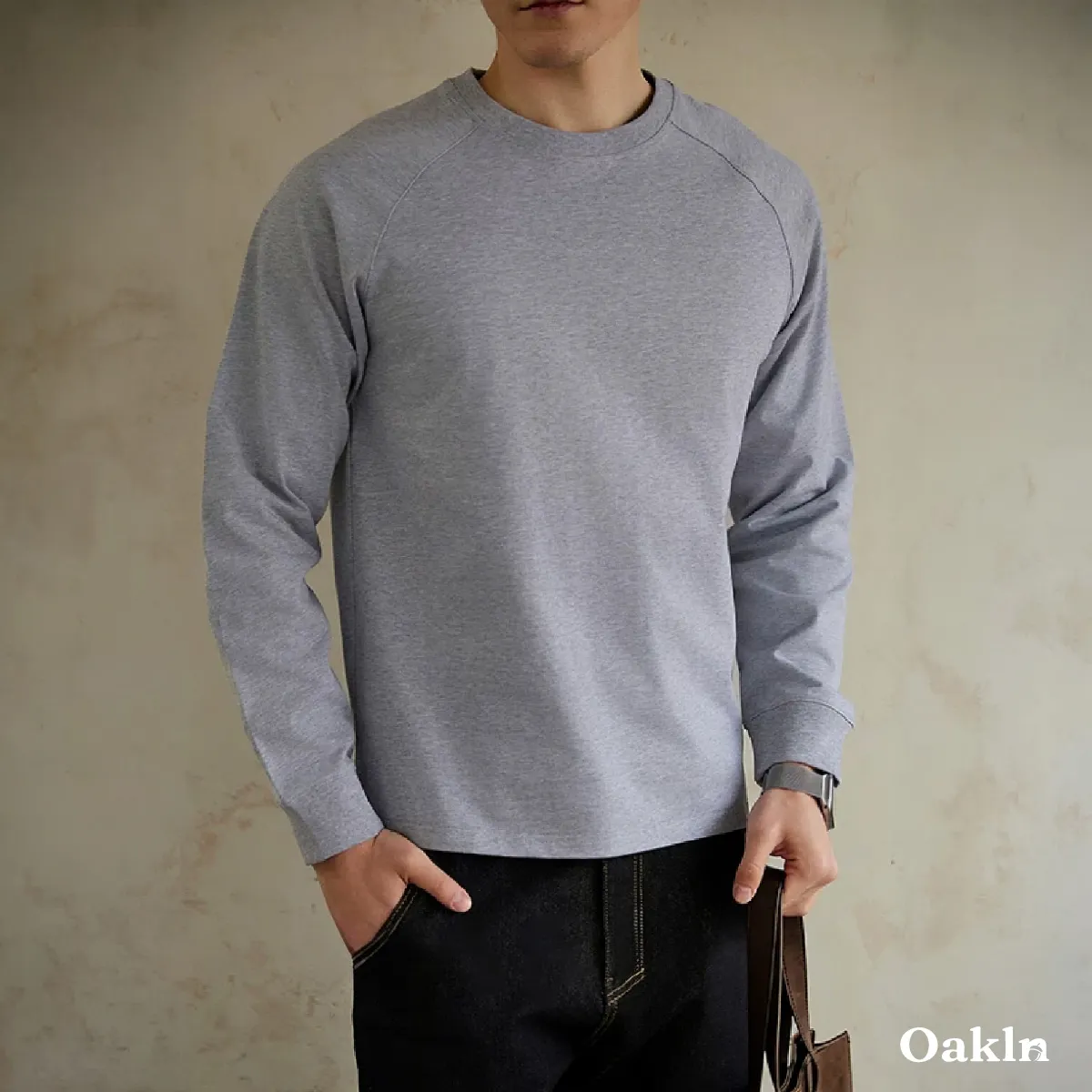 300gヘビーウェイトコットン ラグラン長袖Tシャツ 抗菌加工 すっきり見えシルエット-Oakln