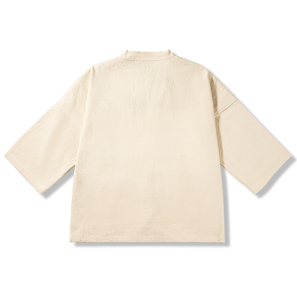 生成り色　コットンヘリンボーン和風半纏-oakln