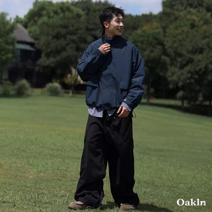 防風 撥水 スタンドカラー ブルゾン メンズ 裾ドローコード ショート丈 ゆったり 体型カバー 高機能 アウター-Oakln