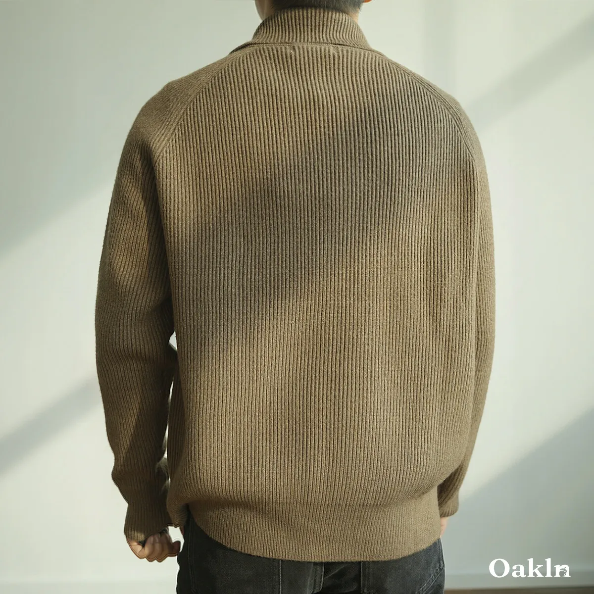 ドライバーズニット ダブルジップ ウール混 畦編み スタンドカラー