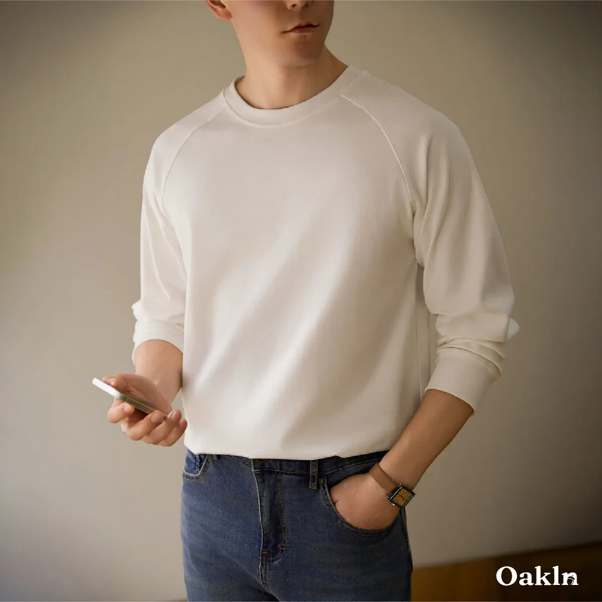 300gヘビーウェイトコットン ラグラン長袖Tシャツ 抗菌加工 すっきり見えシルエット-Oakln