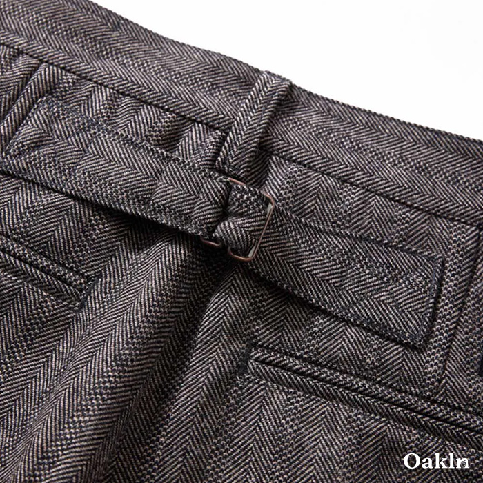 ヴィンテージカジュアル　 ヘリンボーン柄ウールスラックス-oakln