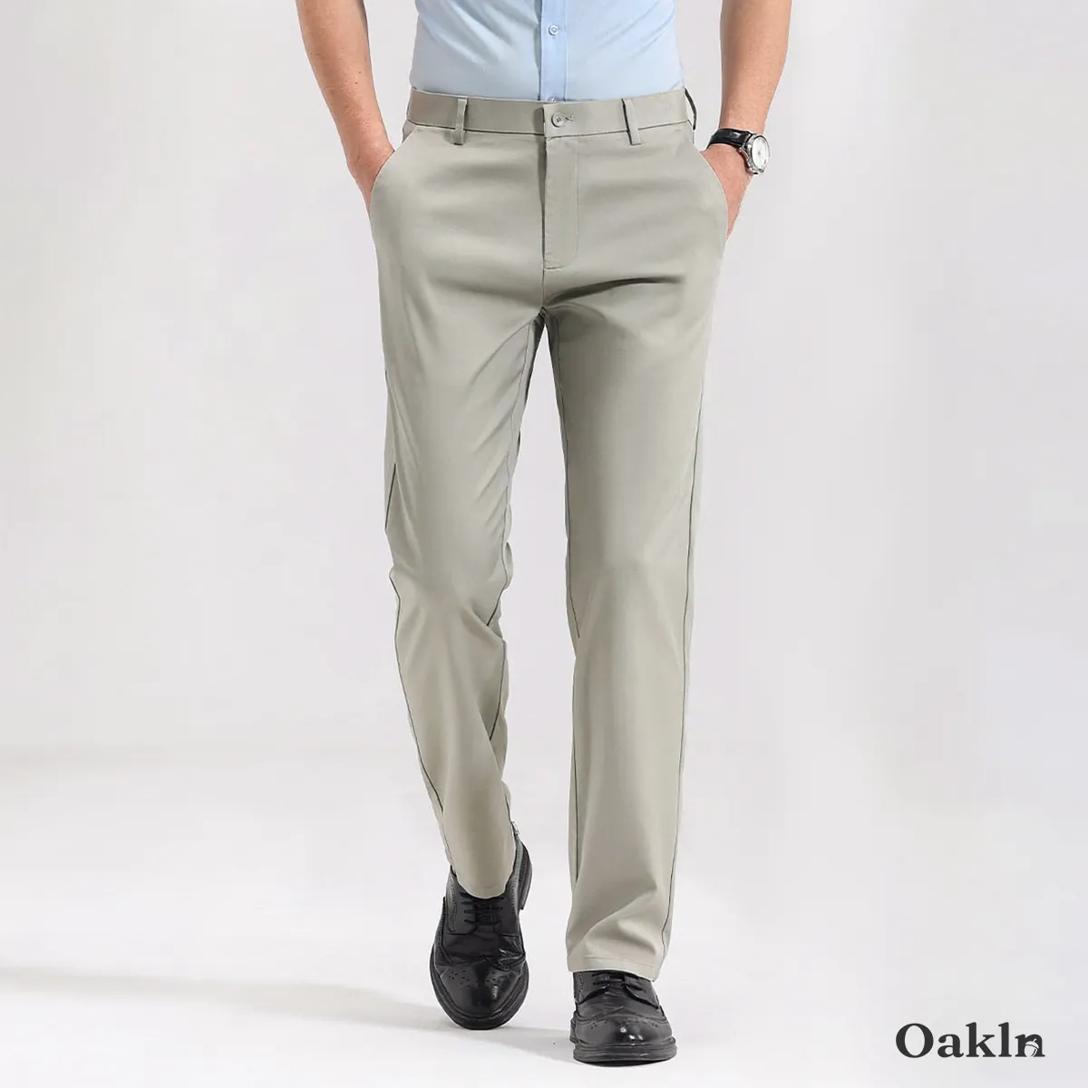 なめらかなリヨセルコットン混紡素材 アイロンいらず ビジネスカジュアル対応 スラックス-Oakln