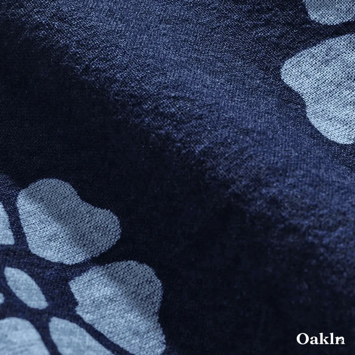 藍染めプリント柄付き半纏五分袖