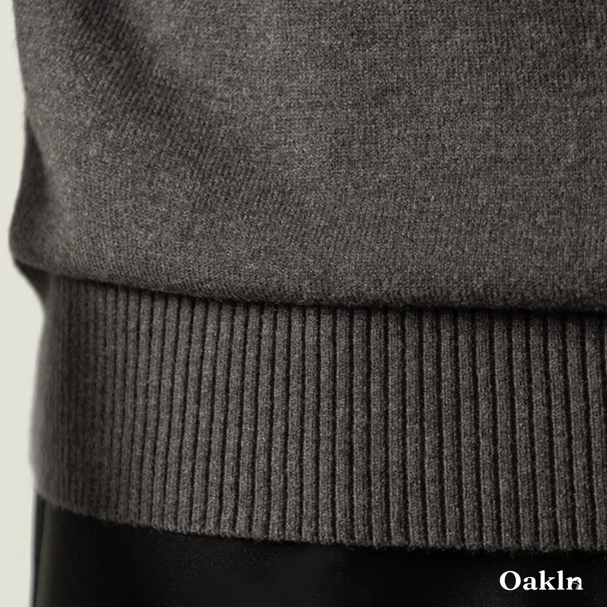 ウール混モックネック半袖ニット　ビジネスカジュアル 立体裁断-Oakln