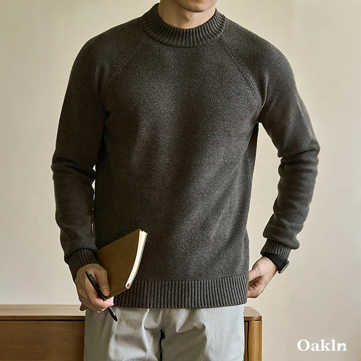 洗濯機OK ハーフハイネック ニット ウール混 ラグランスリーブ