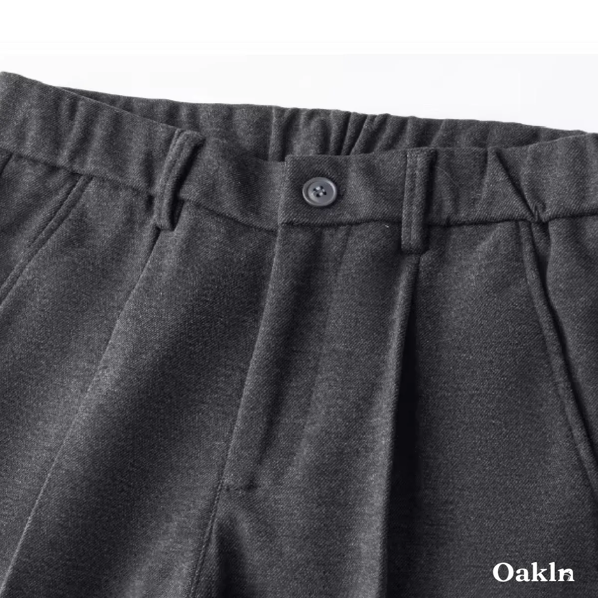 ウール混紡  イタリアン ダブルプリーツ  メンズ ウエストゴム  ハイウエストリラックスフィットスラックス-Oakln