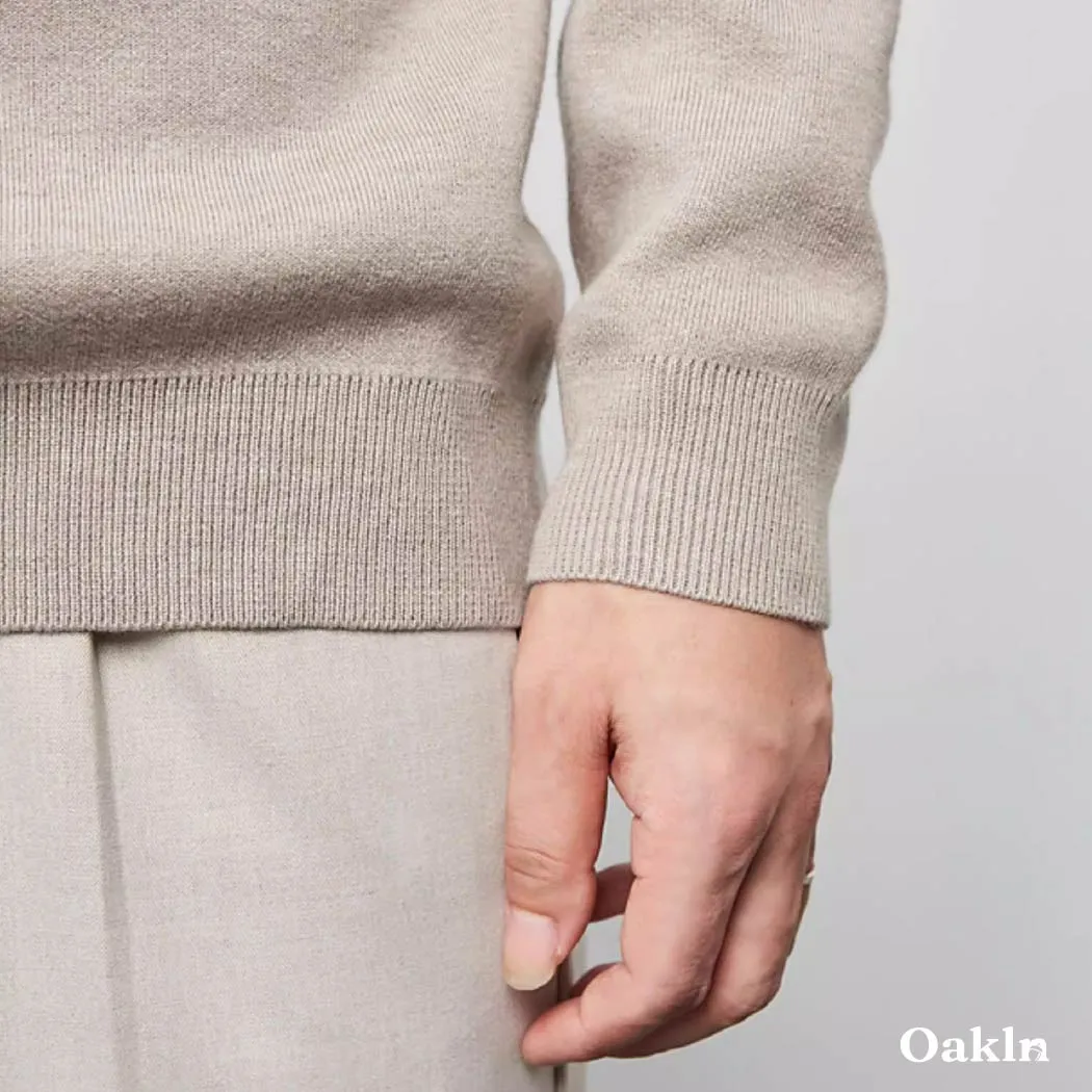 ハーフハイネック ニット メンズ 14ゲージ セーター 洗濯機洗いOK 綿混 きめ細かな平織り ゆったり 体型カバー  春秋冬向け-Oakln