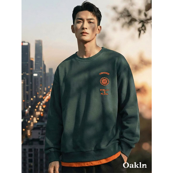 アメリカンヴィンテージ風 アウトドアプリント 配色切替 クルーネックスウェット