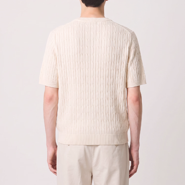 立体的なケーブル編み  ラグランスリーブのさらっと快適なニットTシャツ  洗濯機洗い可  お腹まわりを自然にカバー