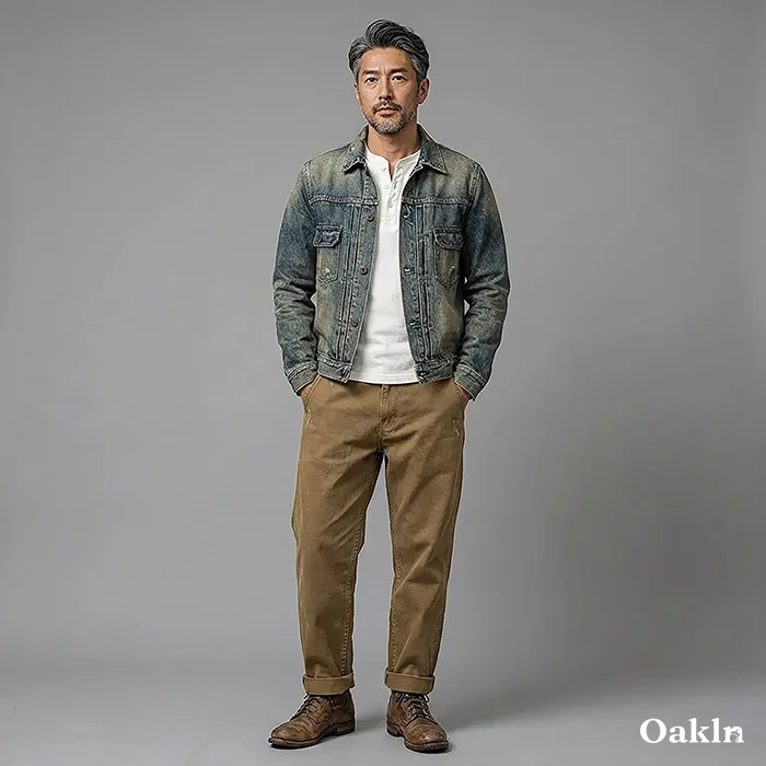 ヴィンテージ加工　着回し自在微ストレッチカジュアルパンツ-oakln