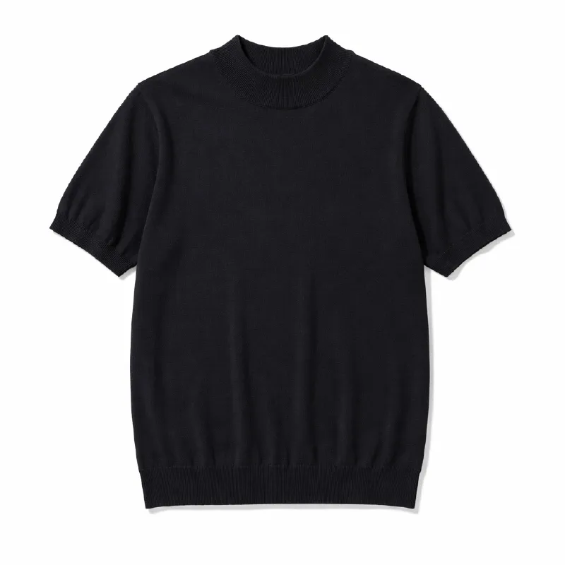 接触冷感モックネックビジネスカジュアル半袖ニットTシャツ シワになりにくい速乾・通気性に優れたインナー