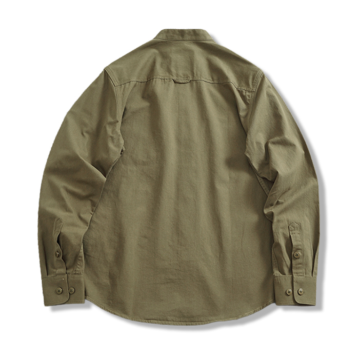 多色展開　スタンドカラーコットン長袖シャツ-oakln