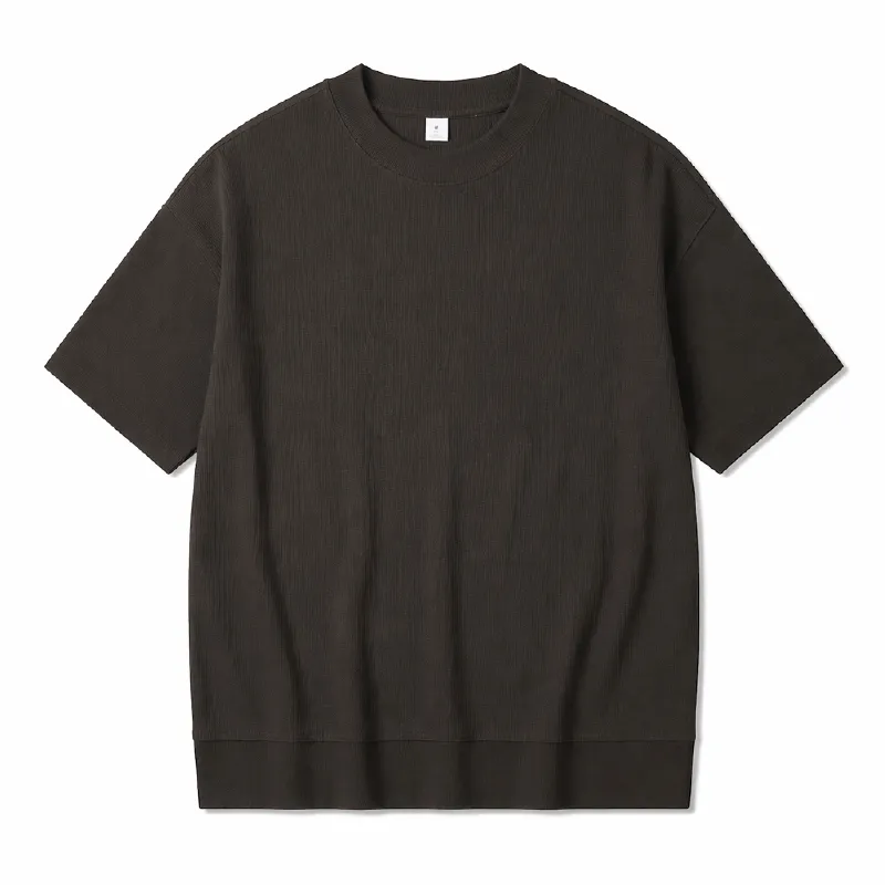 半袖　モックネック　サイズXL チャコールグレー　メンズ　春夏　新品タグ付き MOCK NECK SHIRT メンズ 夏 薄手ウール混 モックネック半袖Tシャツ