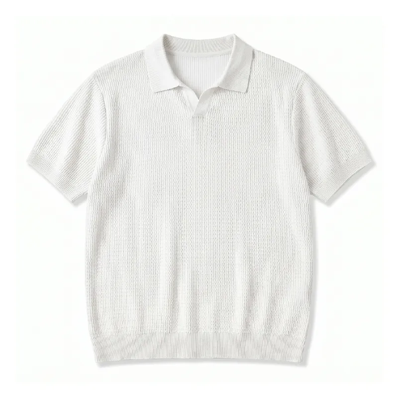 立体感のある縦畝ニット接触冷感アイスシルク キューバカラーTシャツ 洗濯機洗い可・型崩れしにくい