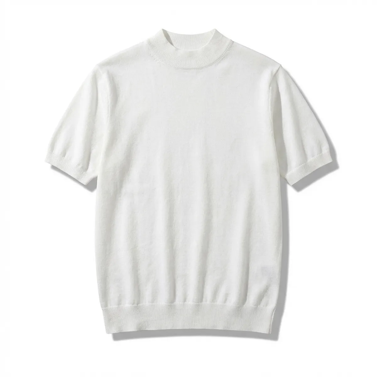 ウール混モックネック半袖ニット　ビジネスカジュアル 立体裁断-Oakln