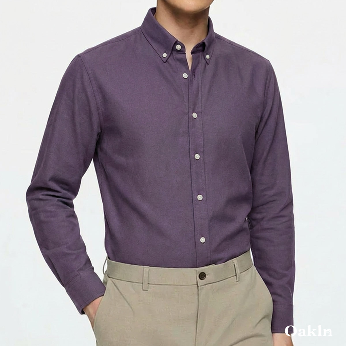 コットン100％ 超長綿 両面起毛 オックスフォード長袖シャツ-Oakln