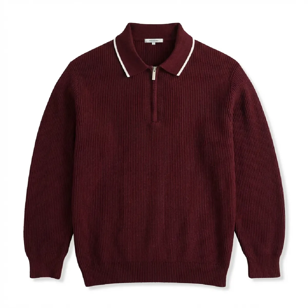  ウォッシャブルハーフジップニット 配色襟元 縦リブ-Oakln