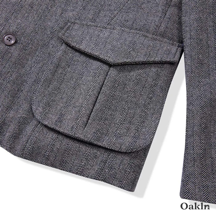 レトロヘリンボーン　リバーシブルウールテーラードジャケット-oakln