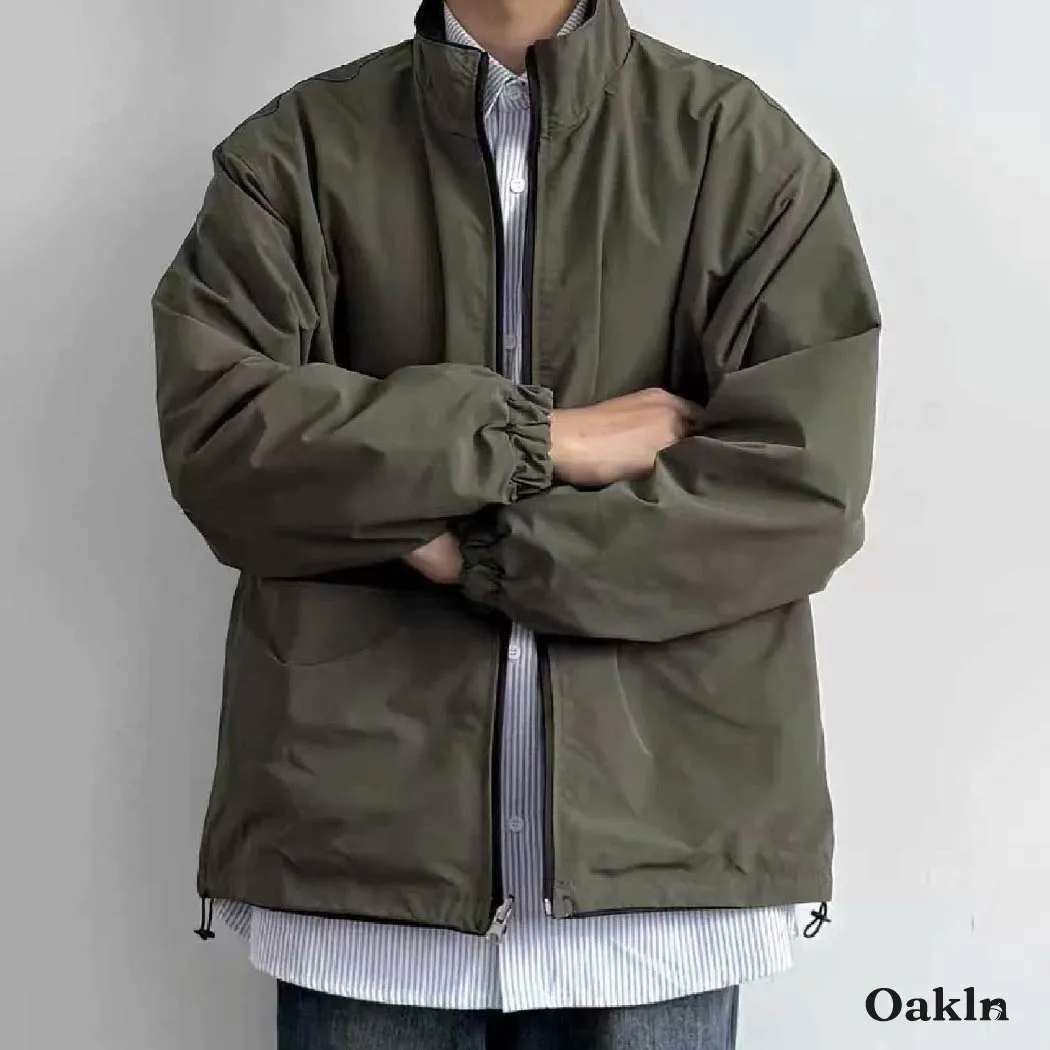 リバーシブル ジャケット メンズ 2WAY スタンドカラー 裾ドローストリング ゆったり 体型カバー ライトアウター 春秋-Oakln