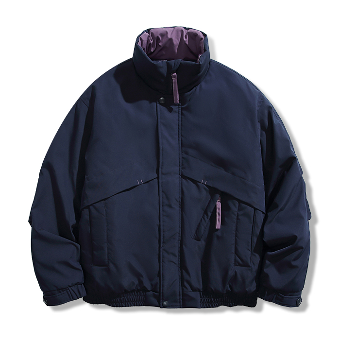 レトロスポーツ風　配色スタンドカラー中綿ジャケット