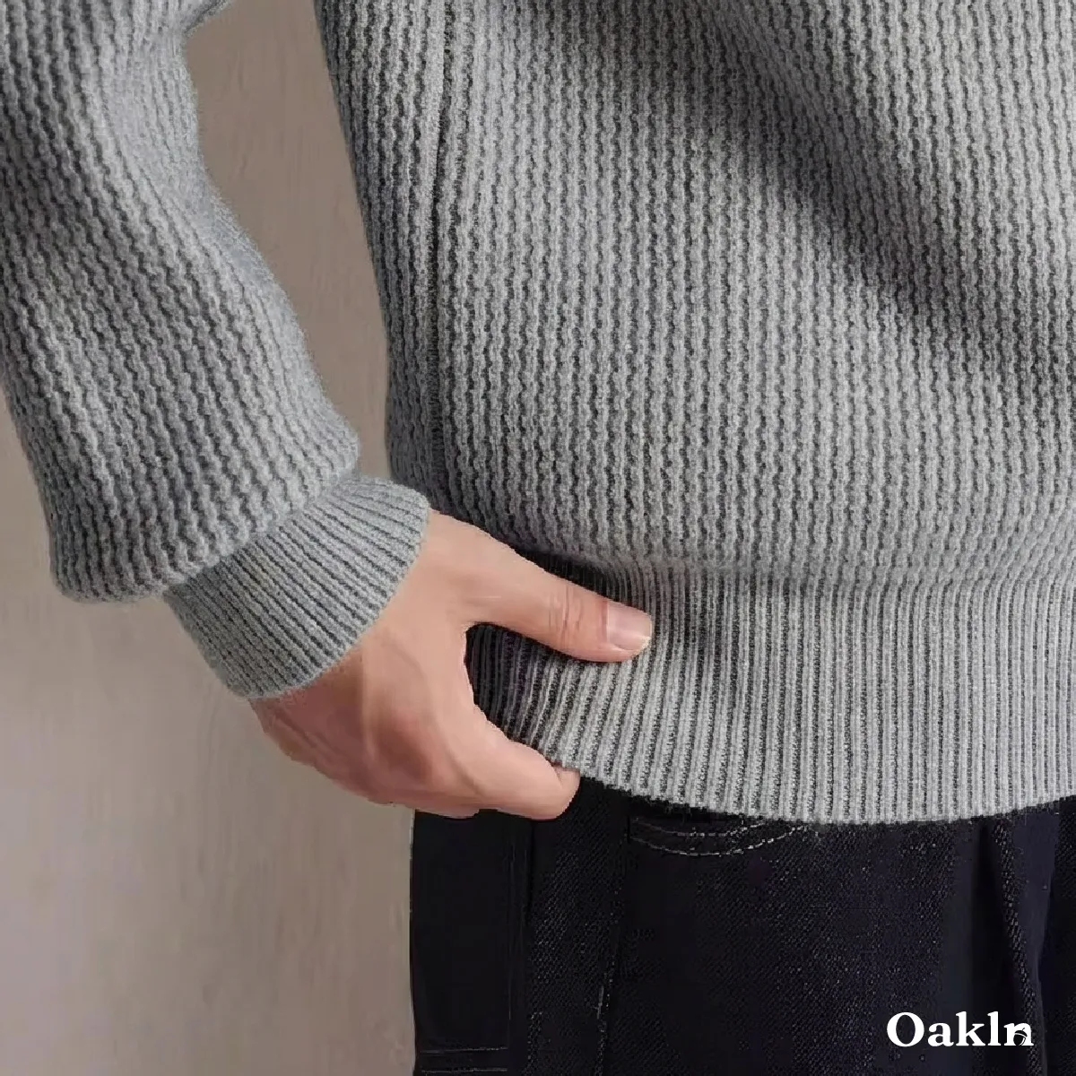 ウォッシャブル 折り襟ニット リブ 畔編み 洗濯機洗い可能 メンズ-Oakln