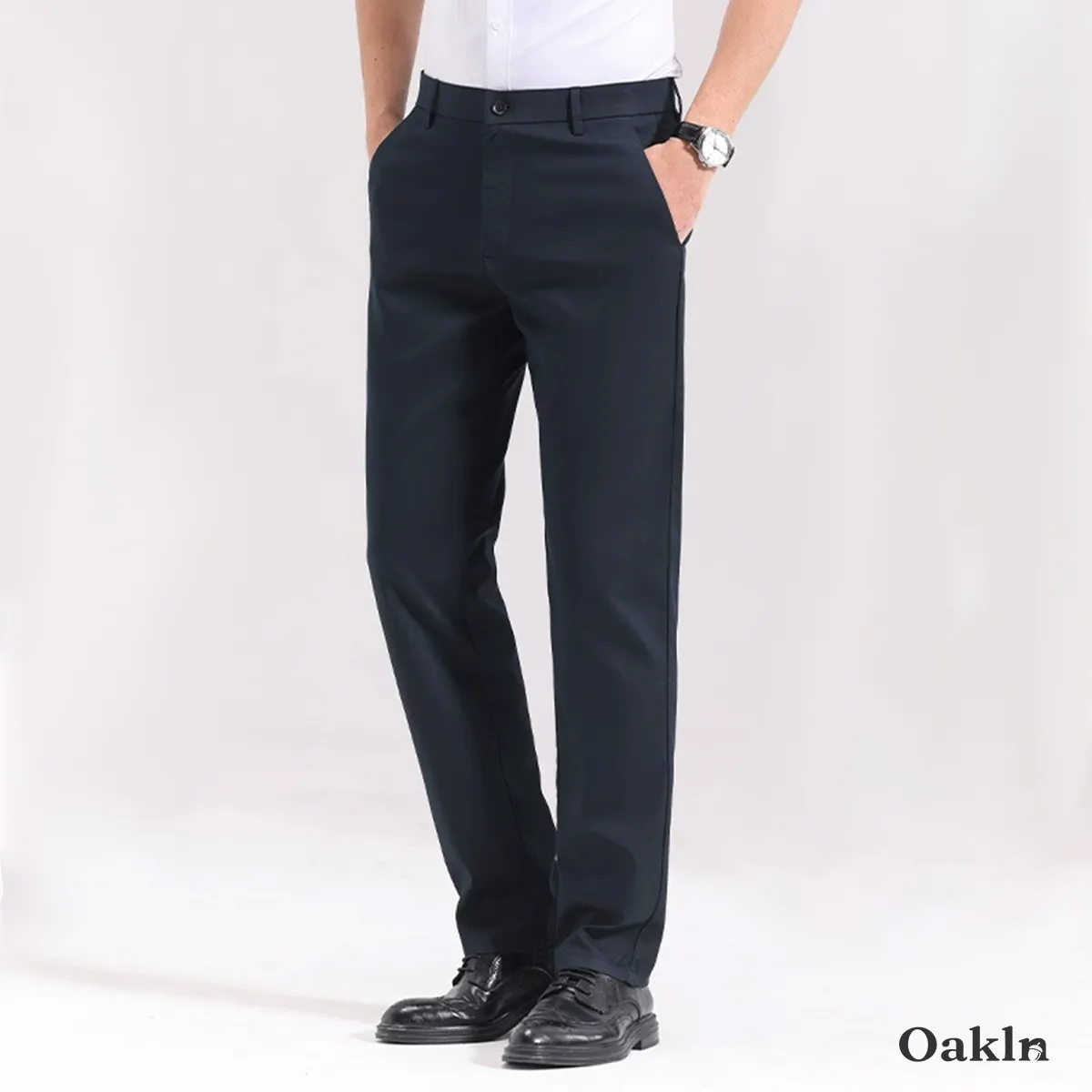 なめらかなリヨセルコットン混紡素材 アイロンいらず ビジネスカジュアル対応 スラックス-Oakln