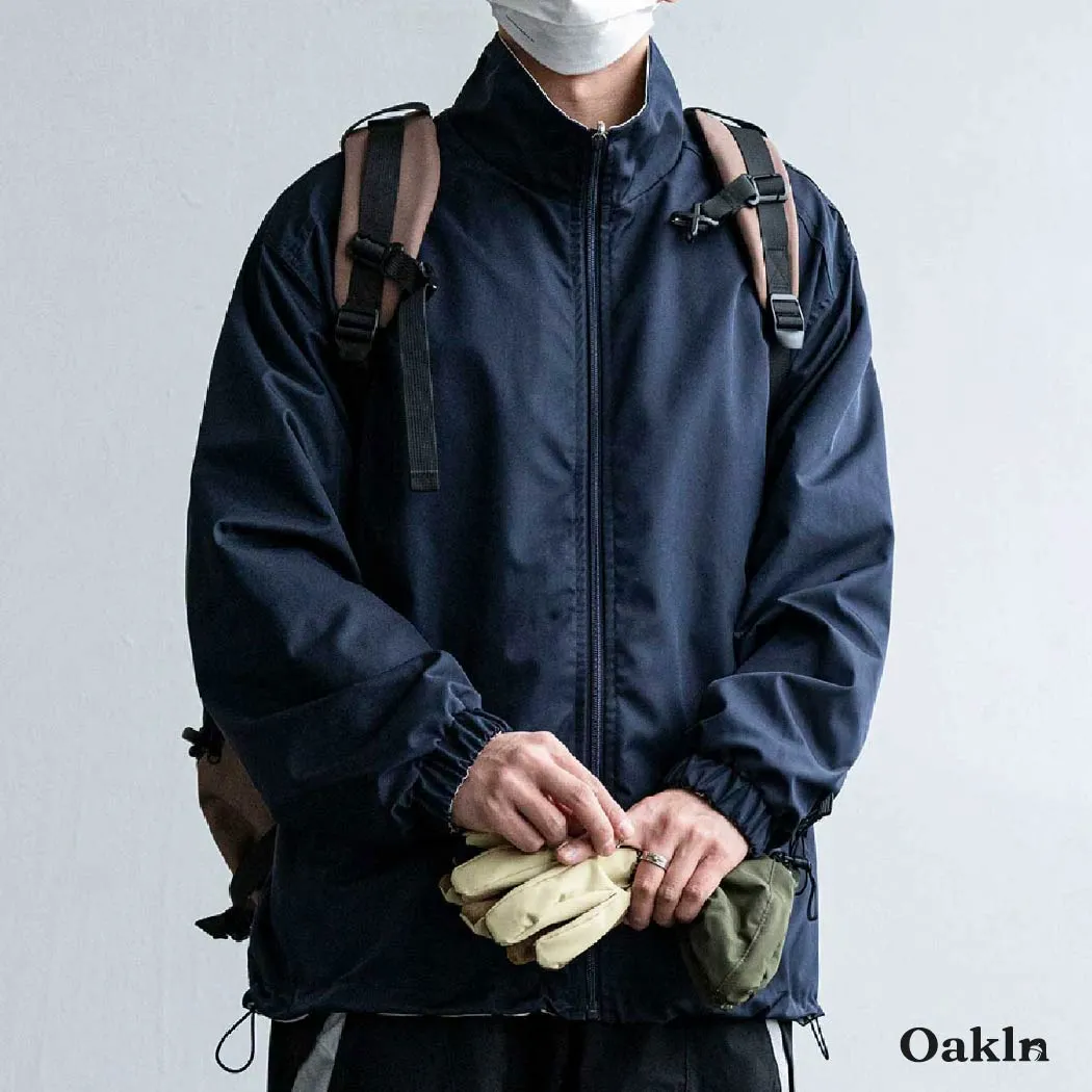 リバーシブル ジャケット メンズ 2WAY スタンドカラー 裾ドローストリング ゆったり 体型カバー ライトアウター 春秋-Oakln