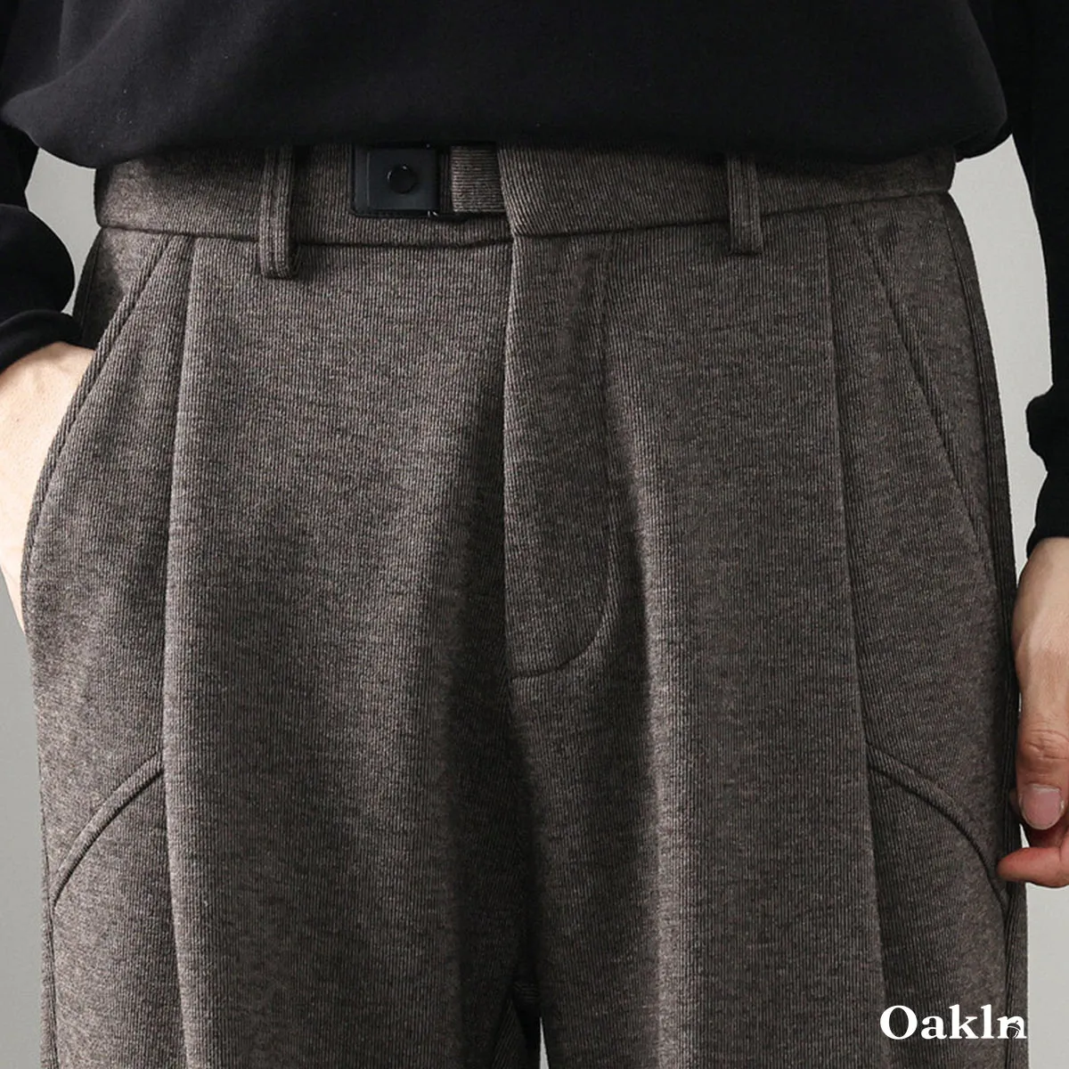 ワイドパンツ  メンズ ウール混  ストレートシルエット  スラックス  春秋冬向け -Oakln
